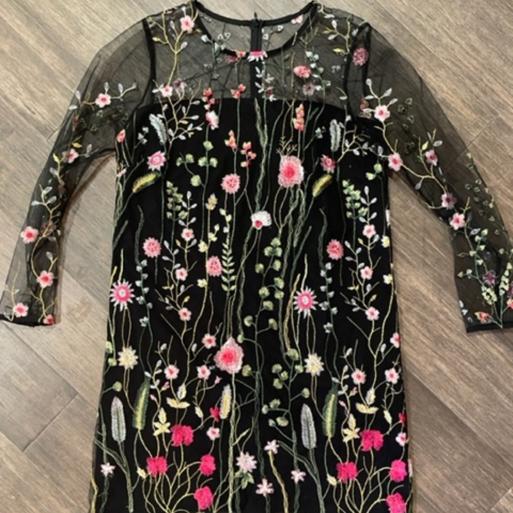 love...ady Emboidred Mesh-Detail Midi Dress